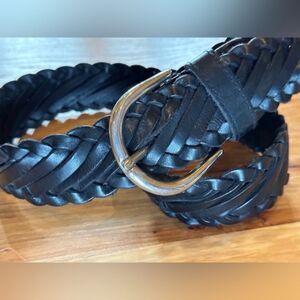 New York Style Black leather braided belt,‎ 2" wide, women's size L Bohemian